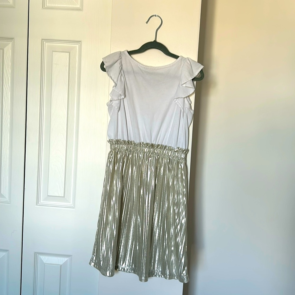 Crewcuts J. Crew kids girls dress size 10, metallic silver pleated skirt.
